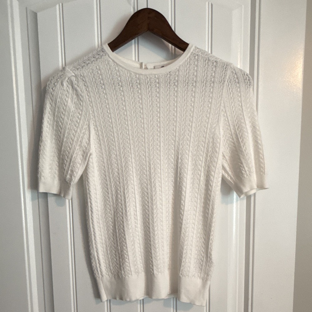 Madewell Small Women's Knit Crew Neck Short Sleeve Cable-Knit Pullover Sweater